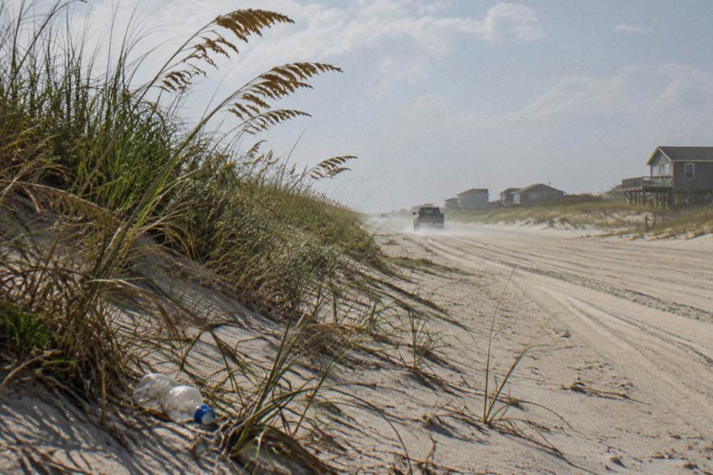 Sand dunes with sea oats beside the beach driving area north of Corolla